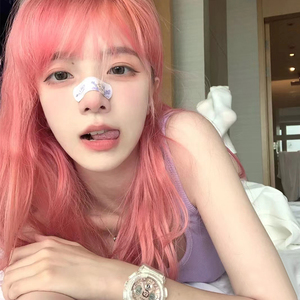 粉色假发女中长发网红齐肩锁骨发发型夏自然少女减龄短直发全头套