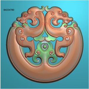 圆形镂空草龙挂件如意仿古龙头挂坠精雕图浮雕灰度电脑雕刻图龙牌