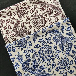 中国风凤凰凤穿牡丹纯棉土布崇明土布粗布手织布印花布 手工diy布