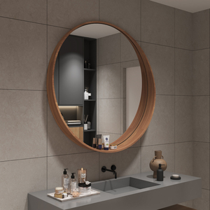 欧式浴室镜圆形卫生间洗手间挂墙式轻奢化妆镜智能镜子带灯梳妆镜