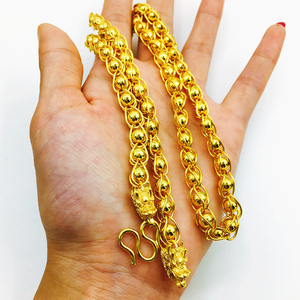 糊涂老庙祝正品黄金黄金项链 男士款 双龙头金线包光面实心圆珠霸