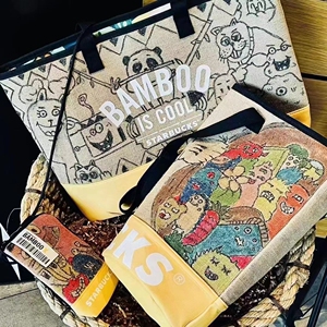 星巴克2022粽子bamboo联名涂鸦斜挎单肩包手机包复工diy手工收藏