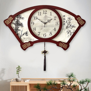 新中式挂钟客厅中国风简约扇形创意大气时钟壁钟家用静音时尚钟表