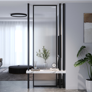 北欧现代简约实木玄关长虹玻璃隔断客厅不锈钢艺术入户屏风岩板