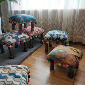 民族风矮凳子ins北欧创意实木小板凳美式换鞋凳家用客厅沙发坐凳