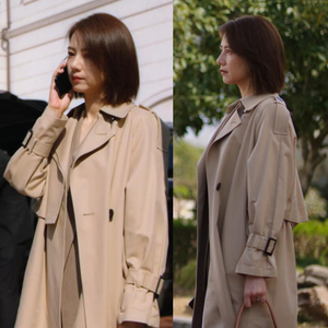 tuxee完美伴侣陈珊高圆圆同款卡其色大衣中长款宽松风衣外套女春
