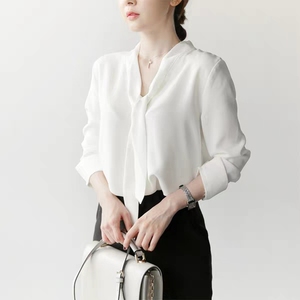 白色雪纺衬衫超仙女范2024秋新款设计感小众洋气心机V领上衣很仙