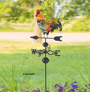 铁艺复古立体彩色公鸡风向标 庭院别墅绿地花园旋转风向鸡装饰鸡