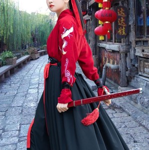 汉服黑色女黑暗系 黑红色霸气 古风古装魏晋风侠客风飘逸 帅气