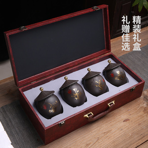 紫砂茶叶罐礼盒组合茶叶罐套装复古中国风梅兰竹菊茶叶罐清仓批发