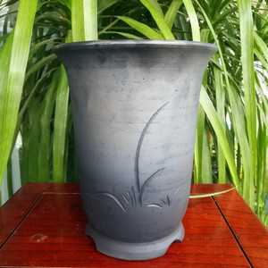 经典黑陶兰花盆手工兰花专用高腰泥盆客厅室内老式透气养根泥瓦盆