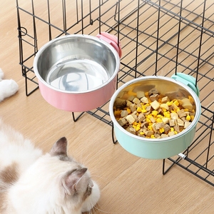 猫碗宠物碗食盆不锈钢猫咪悬挂式挂笼子猫粮兔子盆狗碗防打翻水碗