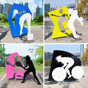运动小品人物剪影雕塑小区露营公园学校自行车网球运动员摆件定制