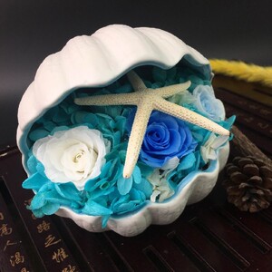 永生花海螺摆件情人节礼物女友情侣生日礼品保鲜玫瑰花diy干花饰