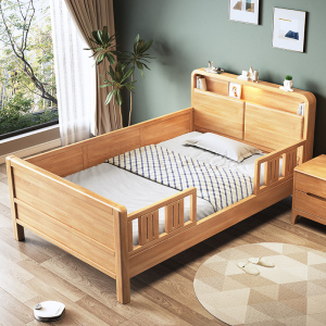 全实木老人床带护栏围栏高脚床养老院床1米儿童单人床1.2米拼接床