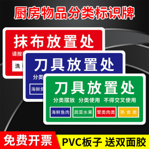 厨房拖把砧板毛巾抹布分类物品定位标识牌4d5s6s管理标识幼儿园食堂