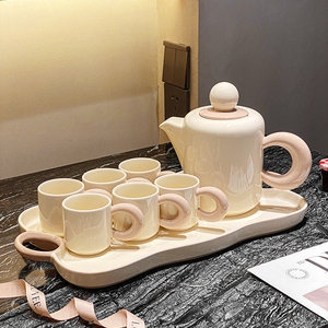 奶油风杯子套装家用待客陶瓷泡茶壶杯具创意乔迁送礼水杯水具组合