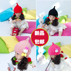 韩版宝宝秋冬假发帽子儿童小女孩冬季加绒帽子春款春季婴幼儿女童