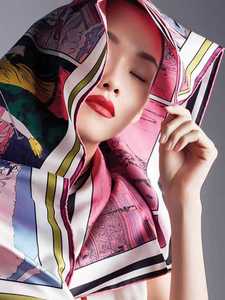 【wow女郎】经典双面印花18姆米重磅斜纹真丝女方巾丝巾蚕丝围巾