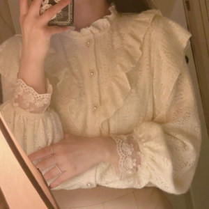 蕾丝打底衫女秋冬季小香风茶里茶气上衣加绒磨毛内搭法式漂亮小衫