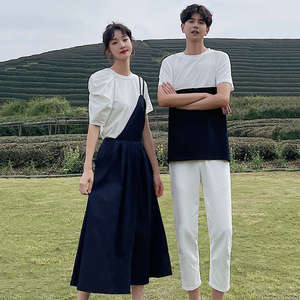 情侣装一裙一衣夏季2021潮流新款短袖t恤网红ins超火法式小众裙子