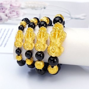 糊涂老庙祝黄金貔貅手链男士 999足金转运珠金珠手串招财皮丘送男