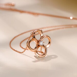 四叶草18k金钻石项链玫瑰彩金钻石吊坠au750锁骨链坠子定制白金