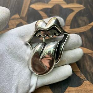 八克罗心潮牌925银大舌头皮带扣纯银滚石舌头皮带头粗矿朋克男士