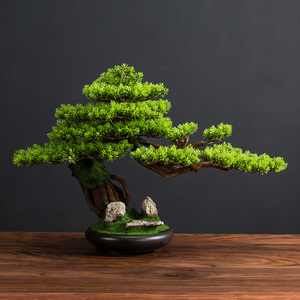 仿真迎客松盆景松树摆件假绿植盆栽办公室酒店客厅室内新中式装饰