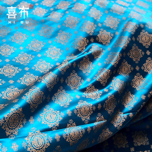唐风团花织锦孔雀蓝吉祥如意敦煌大袖衫上襦汉服领齐胸诃子布面料