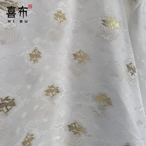 雁衔芦仿花罗垂感好白色提花汉服明制暗纹中国风中厚织金服装布料