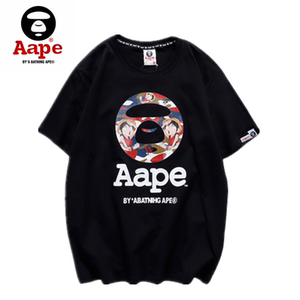 潮牌aape海贼王卡通动漫印花短袖男女休闲情侣装宽松休纯棉t恤夏