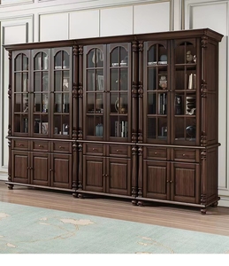 美式实木组合书柜约书房储物柜整套组合全套订做柜欧式复古家具简