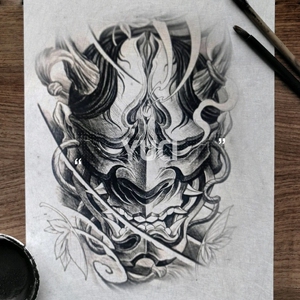 草本果汁花臂般若(长度21宽度15)两张男女防水持久半永久纹身贴