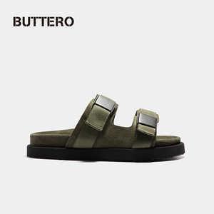 buttero尼龙配纯皮复古男士休闲拖鞋vibram鞋底反毛牛皮意产9331