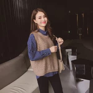 韩版针织衬衣套头毛衣搭配衬衫加马甲背心两件套女潮套装学生
