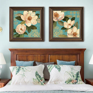 美式卧室装饰画主卧床头背景墙油画房间挂画花卉田园风格餐厅壁画