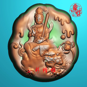 文殊菩萨精雕图jdp灰度图bmp浮雕图玉雕御狮守护神坐观音佛禅6575