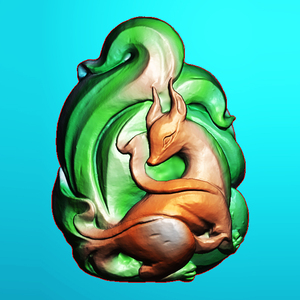 随型厚装立体九尾狐精雕图jdp灰度图bmp浮雕图玉雕狐狸动物牌1282