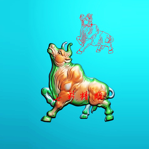 牛精雕图jdp灰度图bmp浮雕图玉雕瑞兽生肖牛气冲天牛转乾坤牌2854