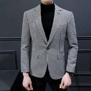 富贵鸟格子西装男外套春秋季韩版潮流休闲小西服修身单西商务男装