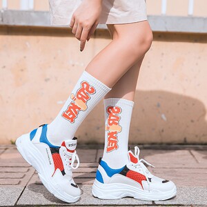 高帮帆布鞋配的袜子男中筒袜潮可爱日系网红长筒袜春夏薄高筒运