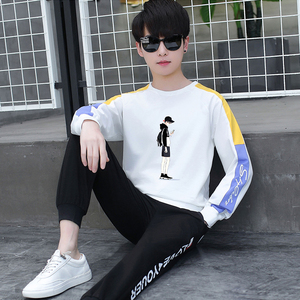 长袖t恤男生大童套装春秋帅气初中生男装2022新款中学生纯棉春装
