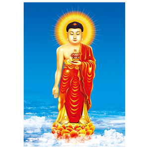 竖版蓝天白云阿弥陀佛挂画装饰画菩萨佛像唐卡佛龛用品定制塑封画