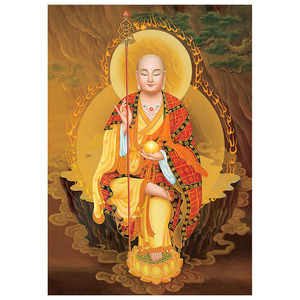 竖版地藏菩萨佛像唐卡挂画定制地藏王描金手绘相框摆台塑封不裉色