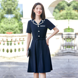 幼师工作服学院风连衣裙幼儿园教师园服夏季时尚气质老师面试服装