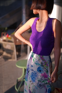 紫色闪光金色针织背心开衫女2023夏季薄款透气小众设计感吊带上衣
