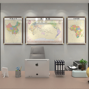 亚洲南北美洲欧洲中国世界地图老板办公室装饰壁画新中式客厅挂画