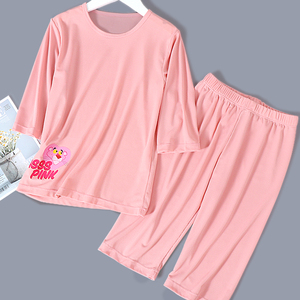 女童短袖睡衣夏季薄款宝宝莫代尔家居服套装亲子春秋粉红豹空调服