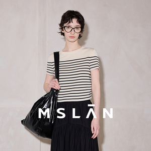 MSLAN丨商场同款2024年夏季新款圆领黑白撞色条纹针织套衫MGBN201